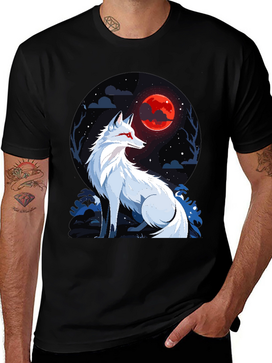 Fox and Red Moon Graphic T-Shirt - Stylish Unisex Tee
