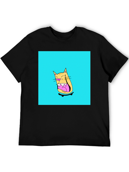 Skateboarding Cat Graphic Tee - Black