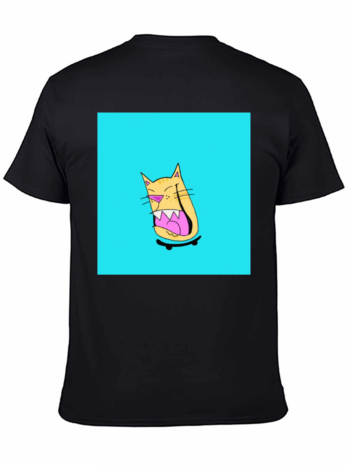 Skateboarding Cat Graphic Tee - Black
