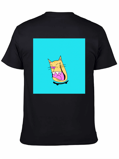 Skateboarding Cat Graphic Tee - Black