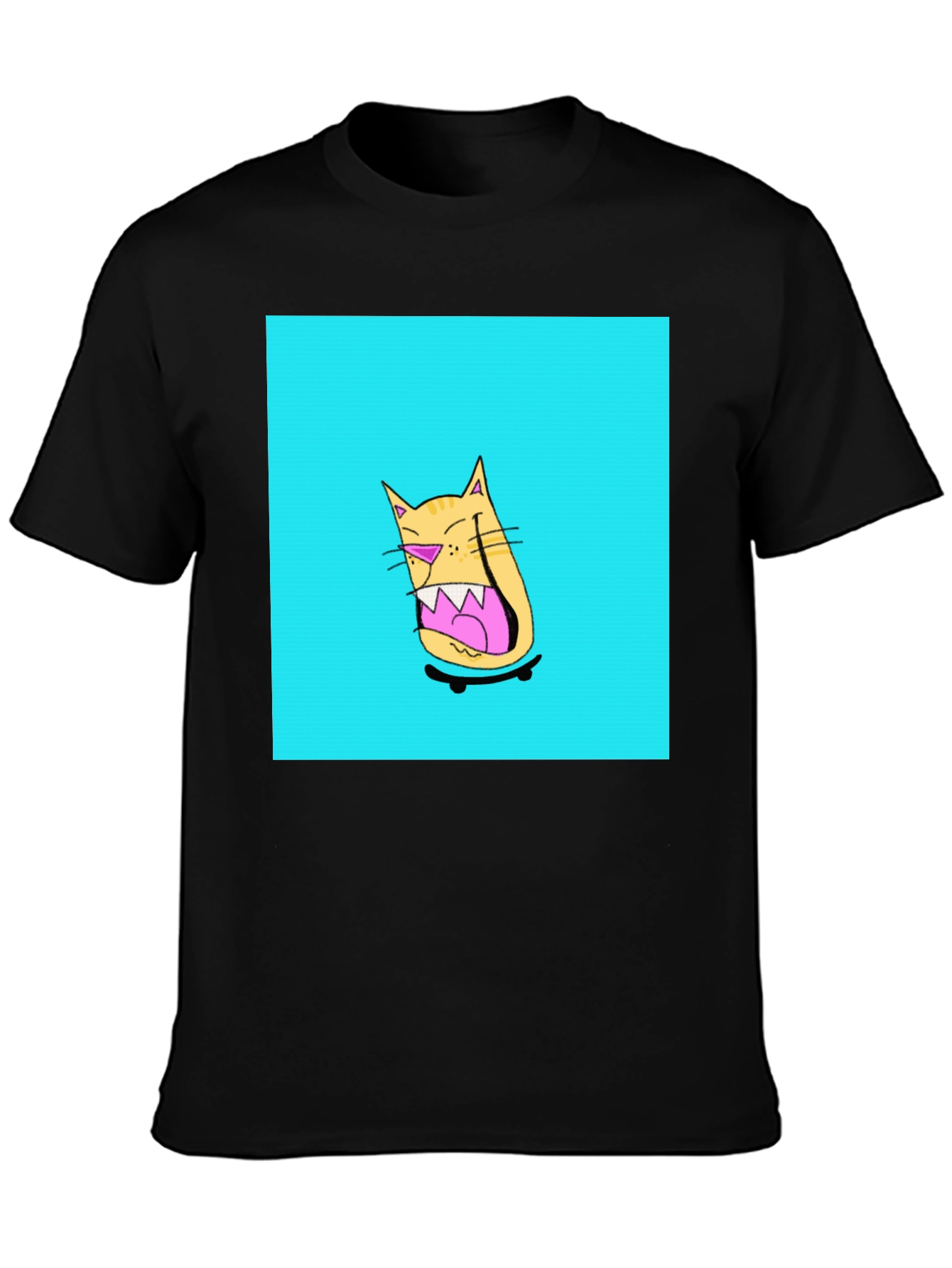Skateboarding Cat Graphic Tee - Black