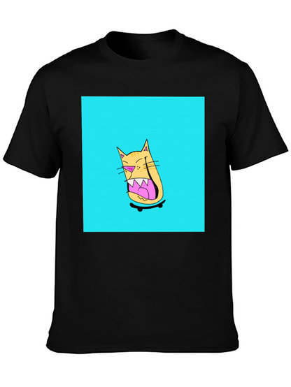 Skateboarding Cat Graphic Tee - Black