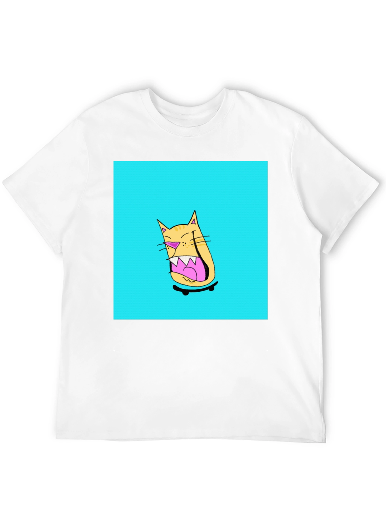 Skateboarding Cat Graphic Tee - Black