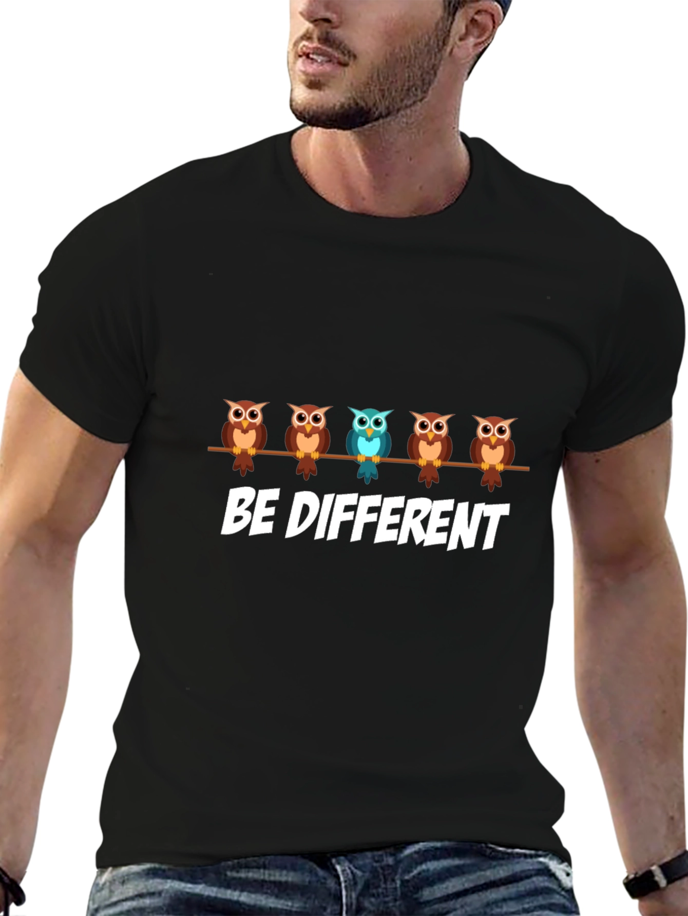 Be Different Owl Graphic Print T-Shirt