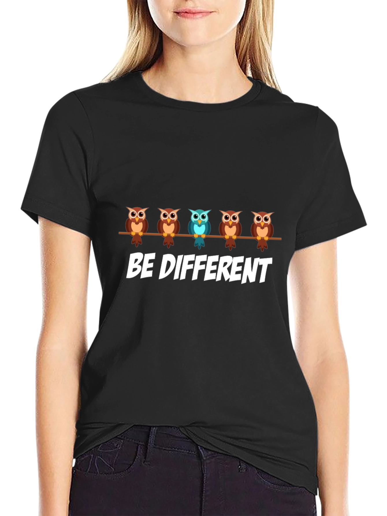 Be Different Owl Graphic Print T-Shirt