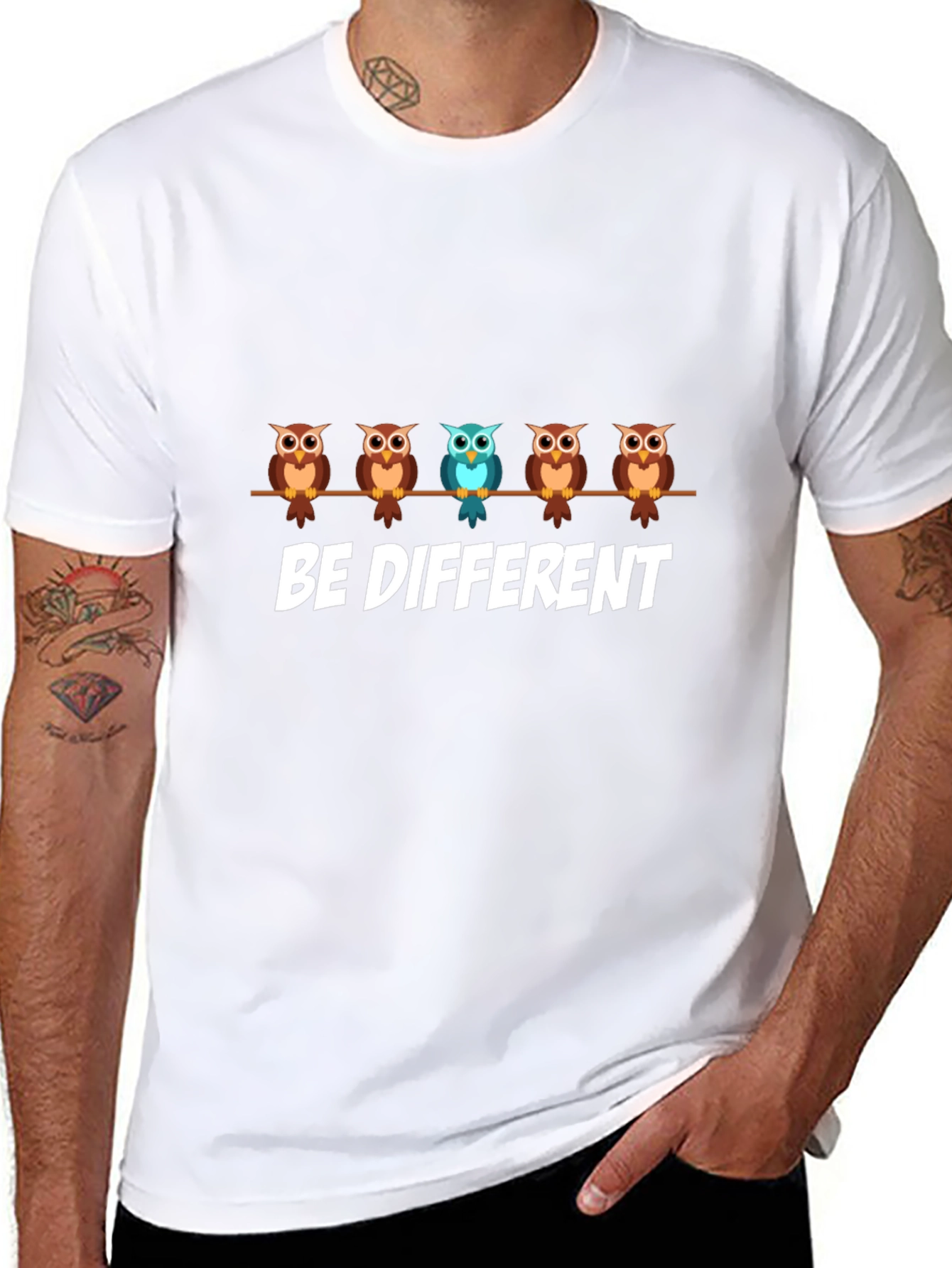 Be Different Owl Graphic Print T-Shirt