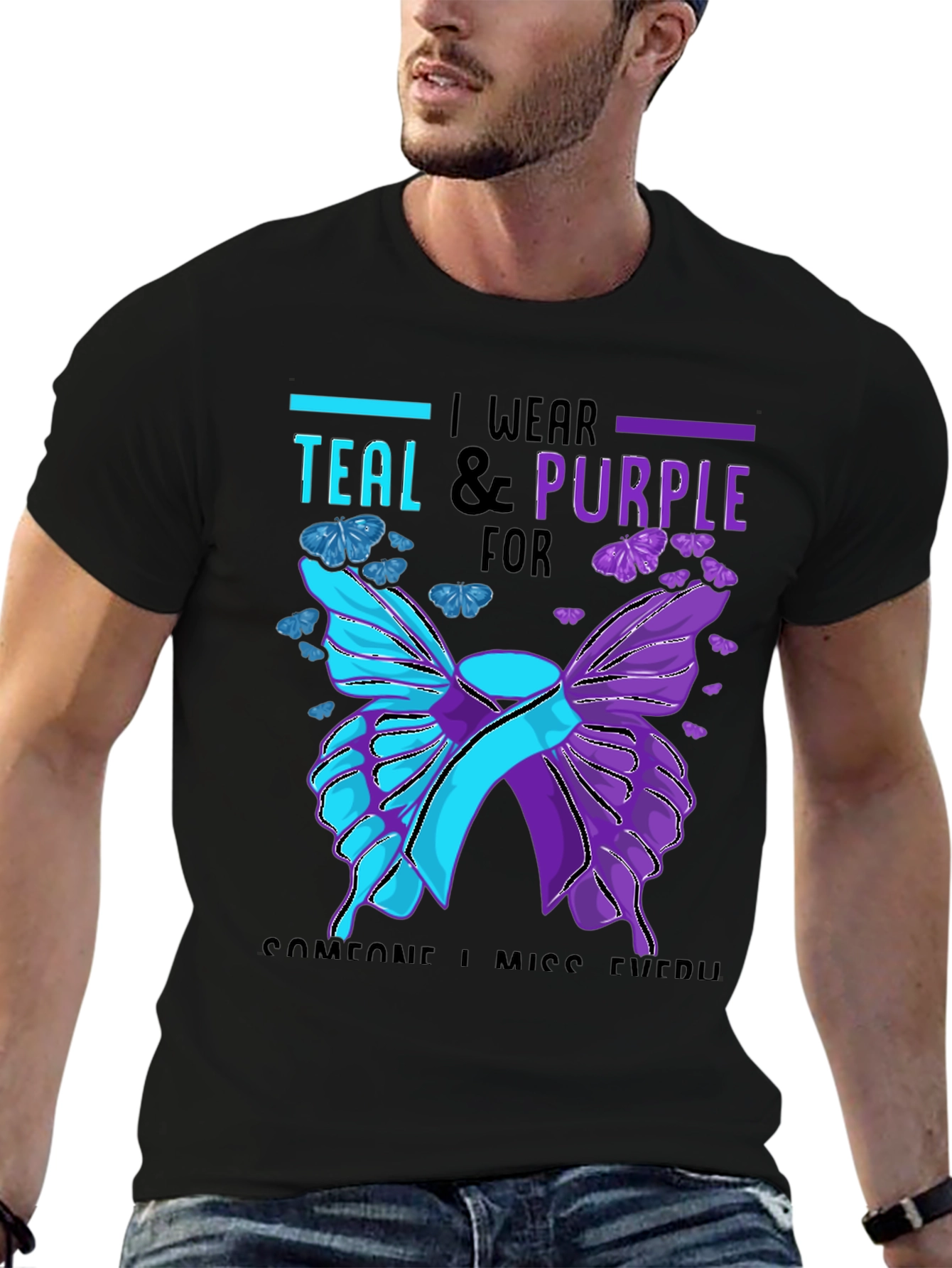 Teal & Purple Butterfly Awareness T-Shirt