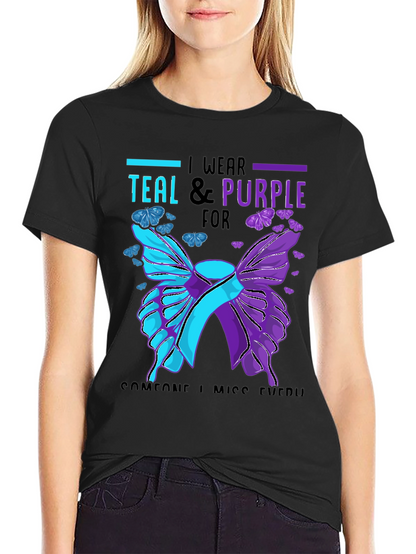 Teal & Purple Butterfly Awareness T-Shirt