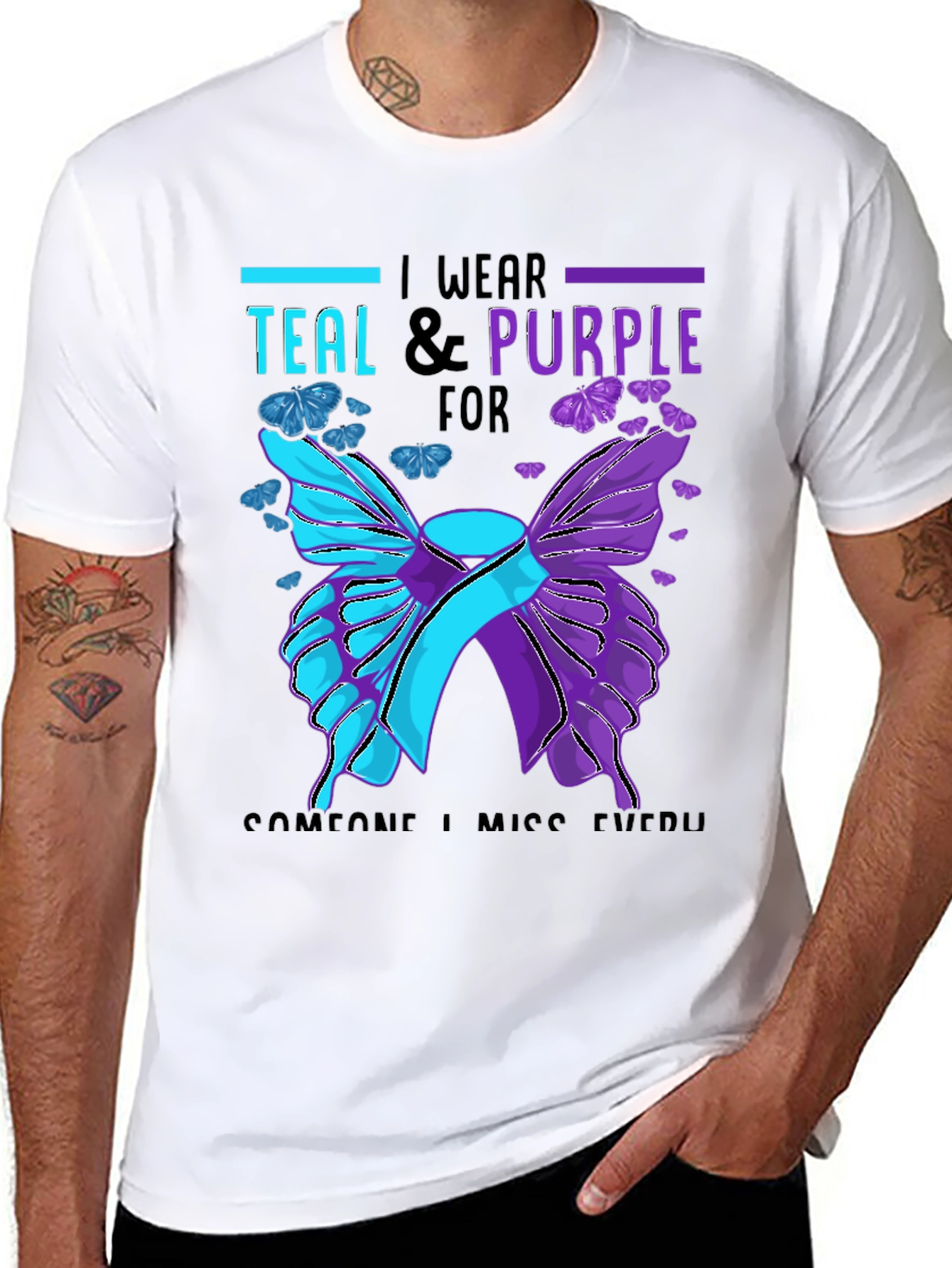 Teal & Purple Butterfly Awareness T-Shirt