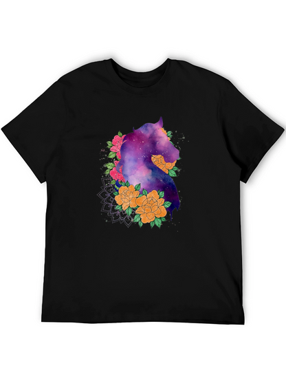 Galaxy Horse Floral Black T-Shirt
