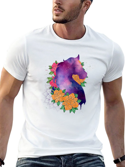 Galaxy Horse Floral Black T-Shirt