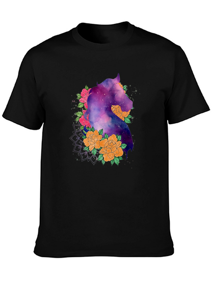 Galaxy Horse Floral Black T-Shirt