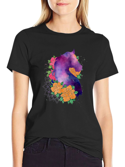 Galaxy Horse Floral Black T-Shirt