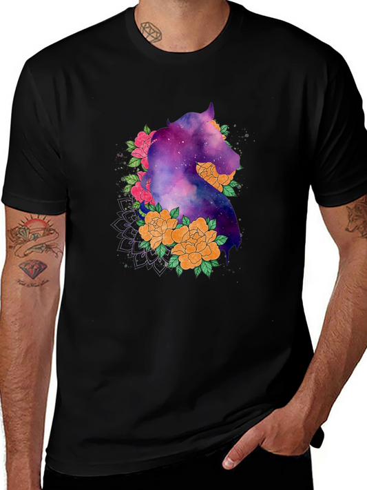 Galaxy Horse Floral Black T-Shirt