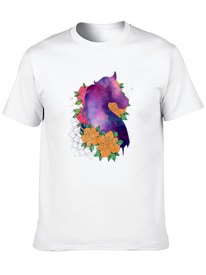 Galaxy Horse Floral Black T-Shirt