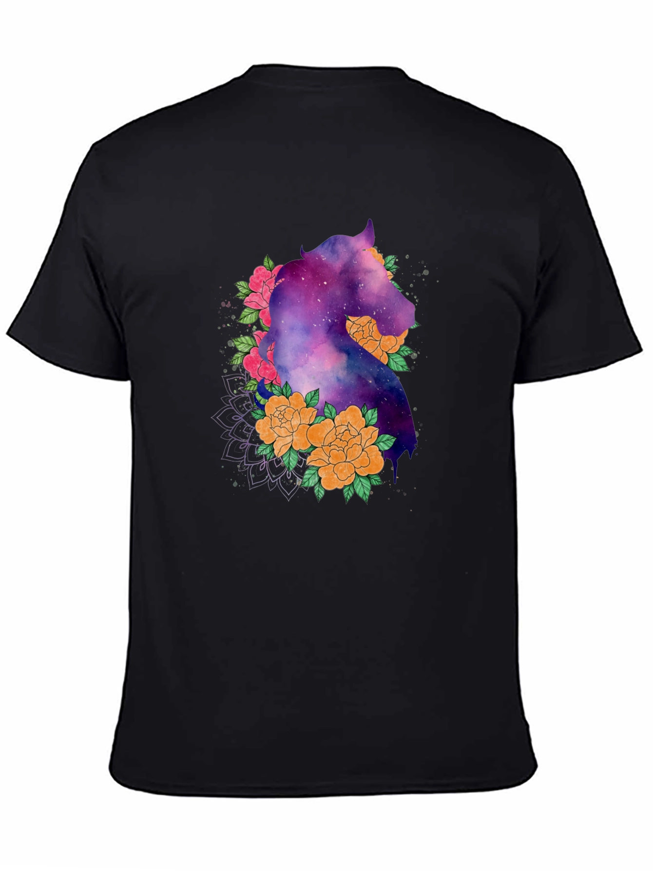 Galaxy Horse Floral Black T-Shirt