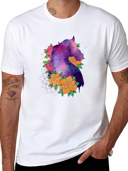 Galaxy Horse Floral Black T-Shirt