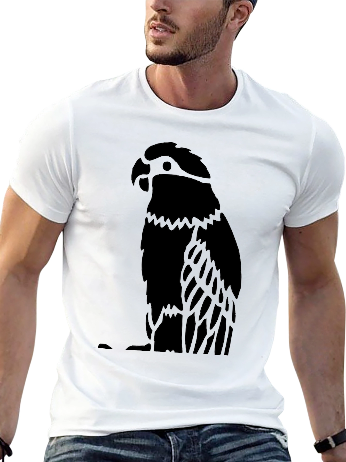 Black Parrot Graphic Tee - Mens Crew Neck Shirt