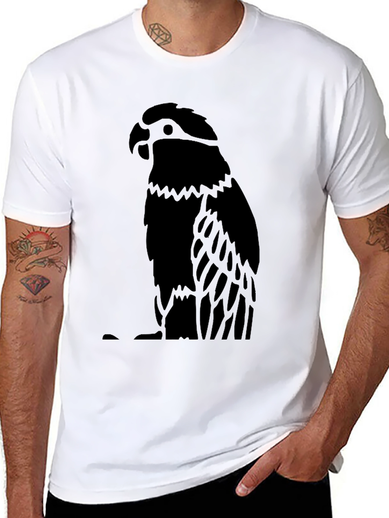 Black Parrot Graphic Tee - Mens Crew Neck Shirt