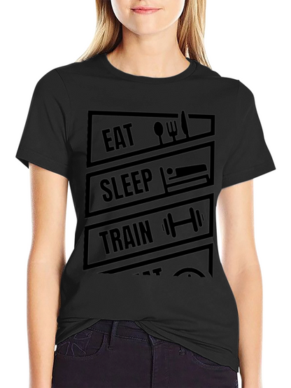 Eat Sleep Train Repeat Black Graphic T-Shirt