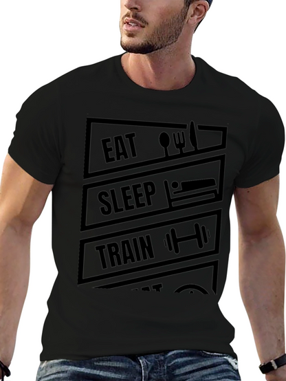 Eat Sleep Train Repeat Black Graphic T-Shirt
