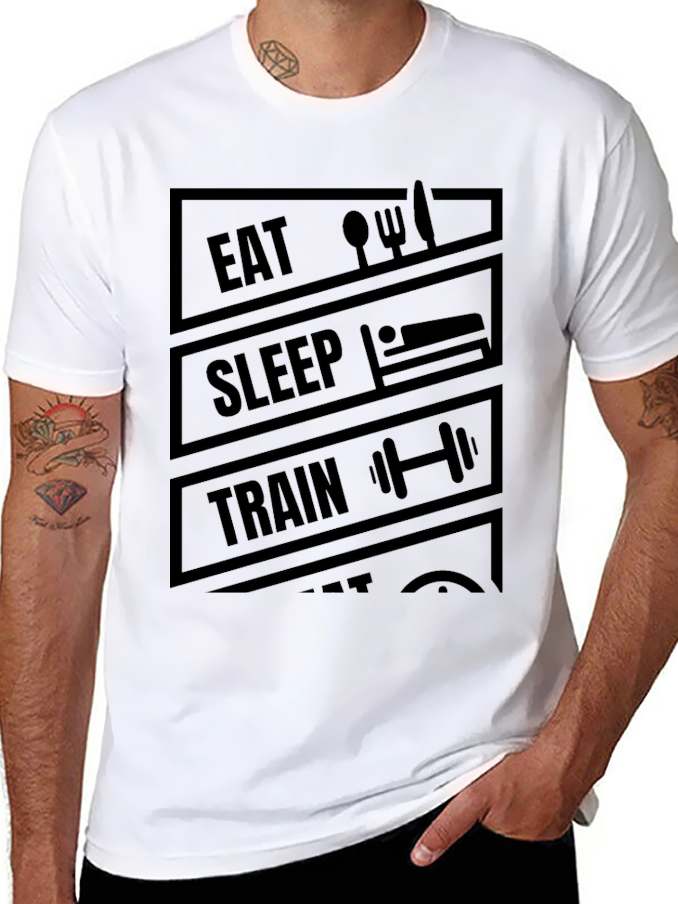 Eat Sleep Train Repeat Black Graphic T-Shirt