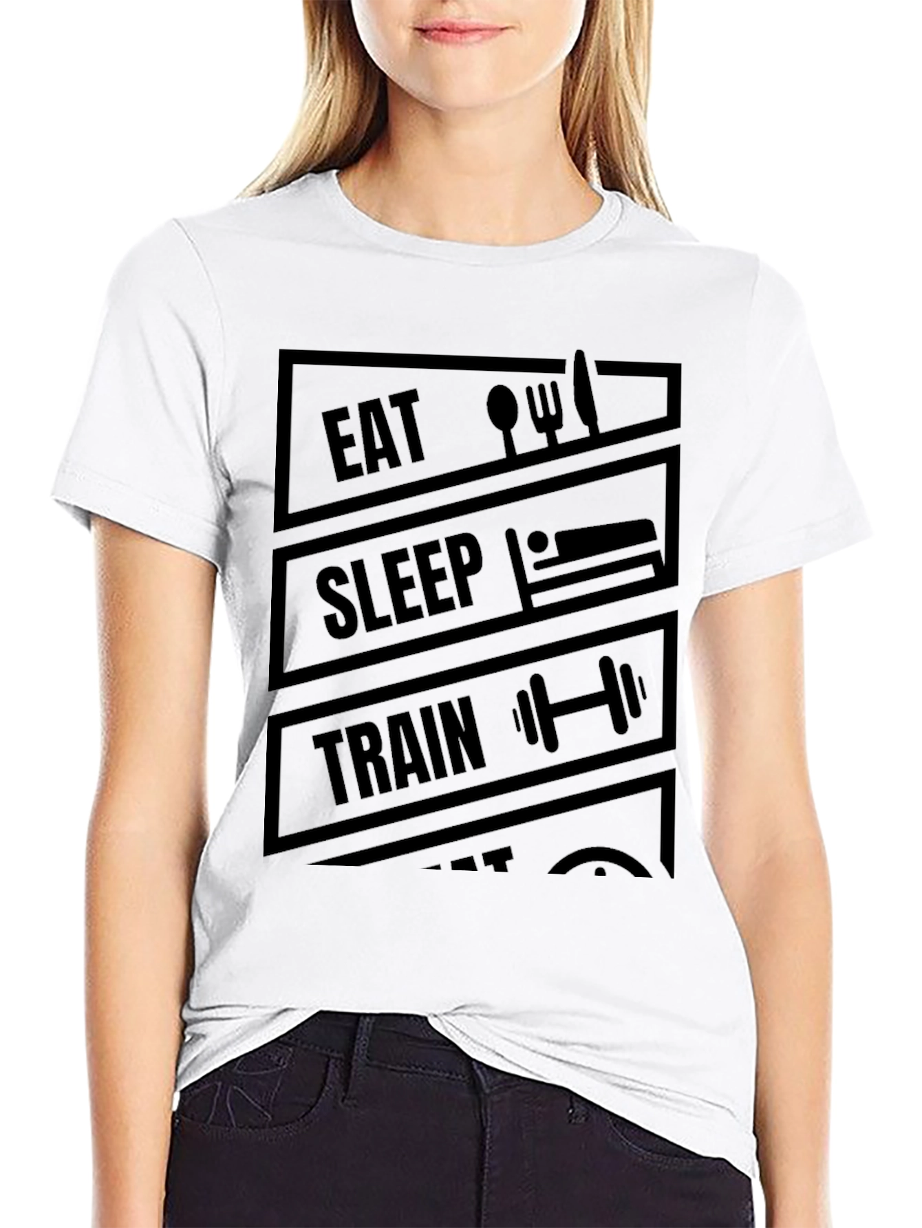 Eat Sleep Train Repeat Black Graphic T-Shirt