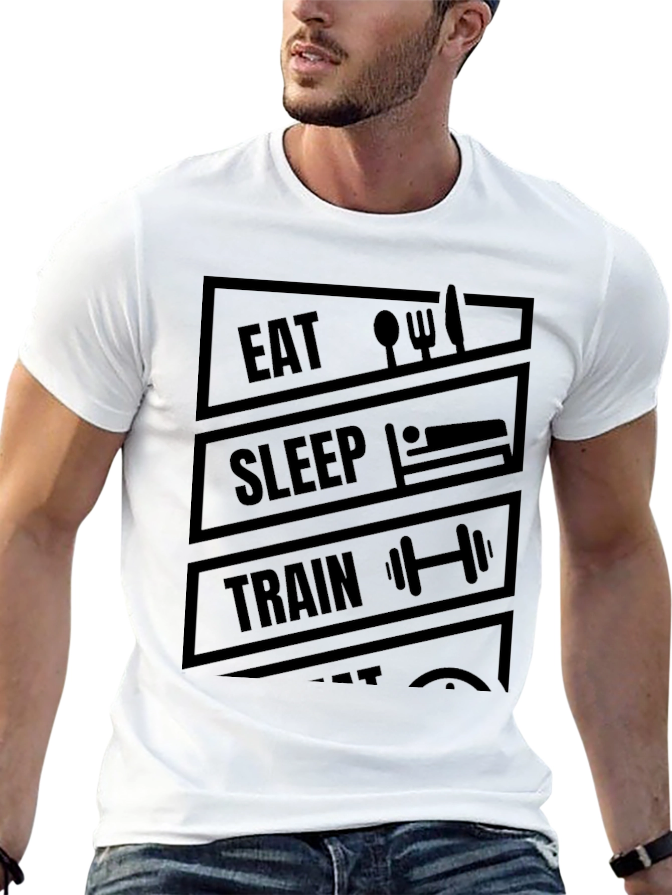 Eat Sleep Train Repeat Black Graphic T-Shirt