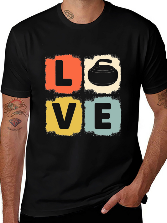 LOVE Curling Stone Retro Graphic T-Shirt