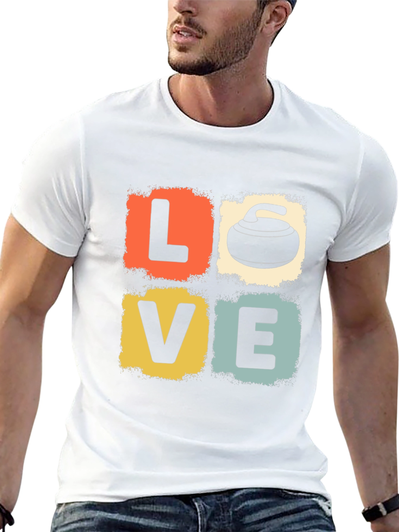 LOVE Curling Stone Retro Graphic T-Shirt