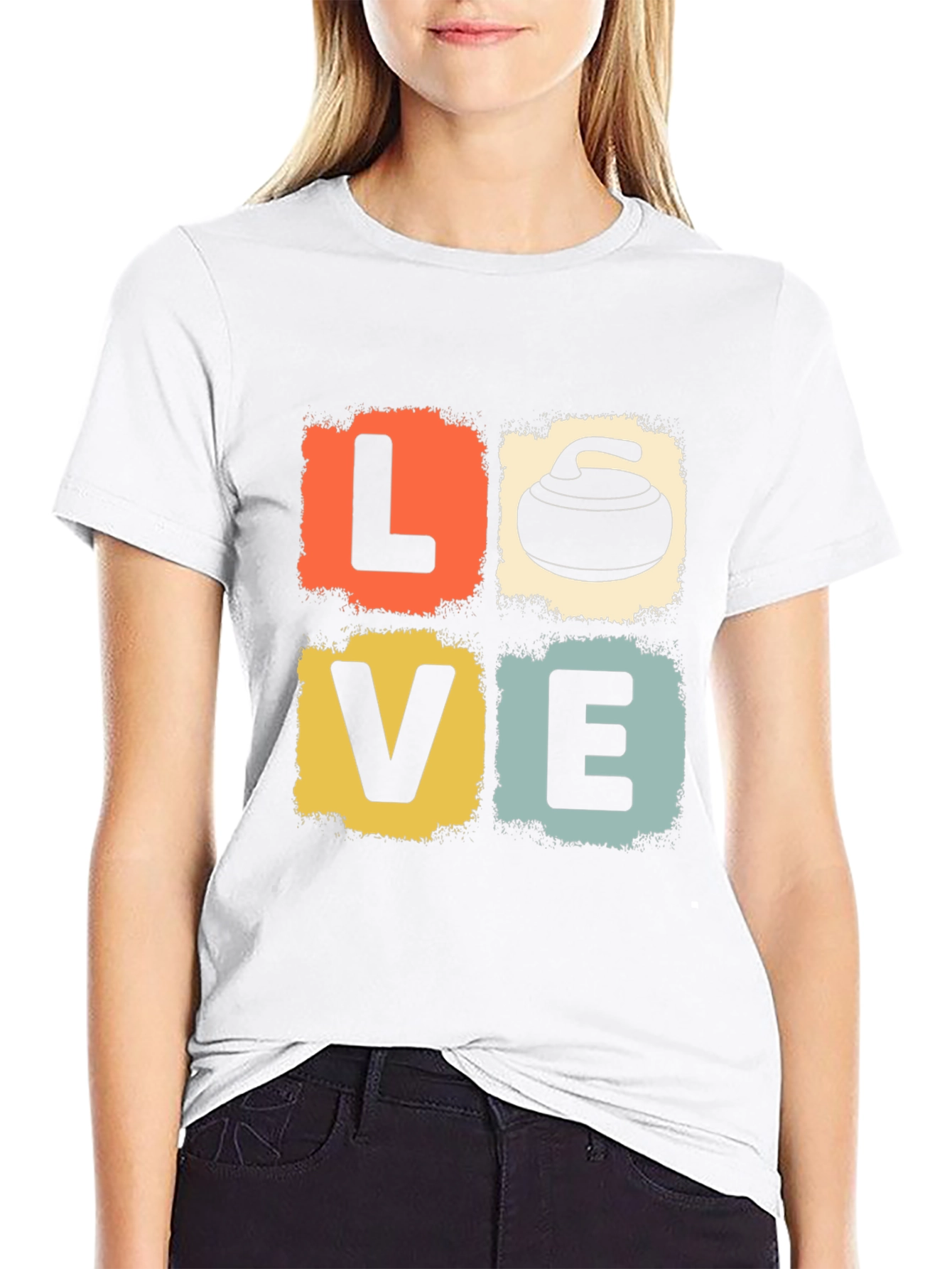 LOVE Curling Stone Retro Graphic T-Shirt