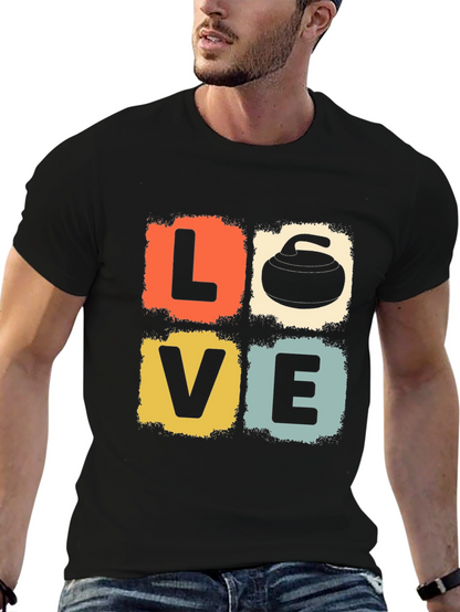 LOVE Curling Stone Retro Graphic T-Shirt