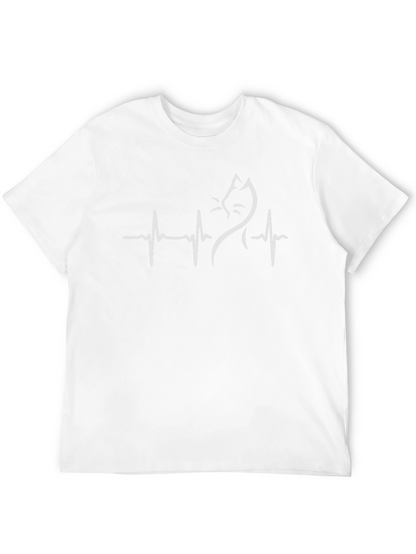 Cat Heartbeat Graphic Tee - Stylish Cotton Blend