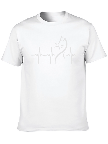 Cat Heartbeat Graphic Tee - Stylish Cotton Blend