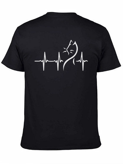 Cat Heartbeat Graphic Tee - Stylish Cotton Blend