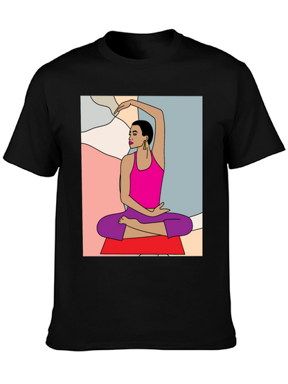Yoga Art Graphic Tee - Black Cotton Blend