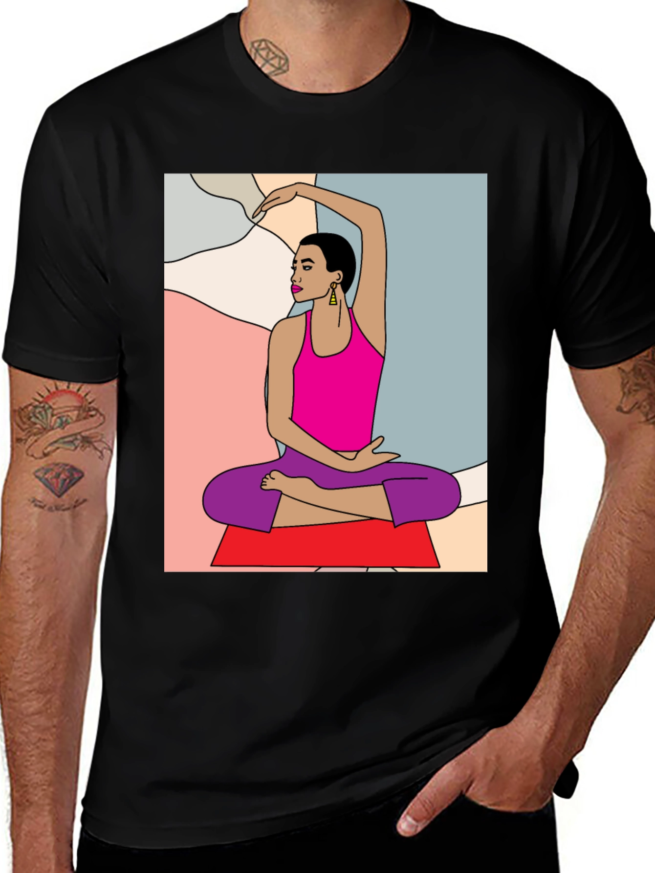 Yoga Art Graphic Tee - Black Cotton Blend