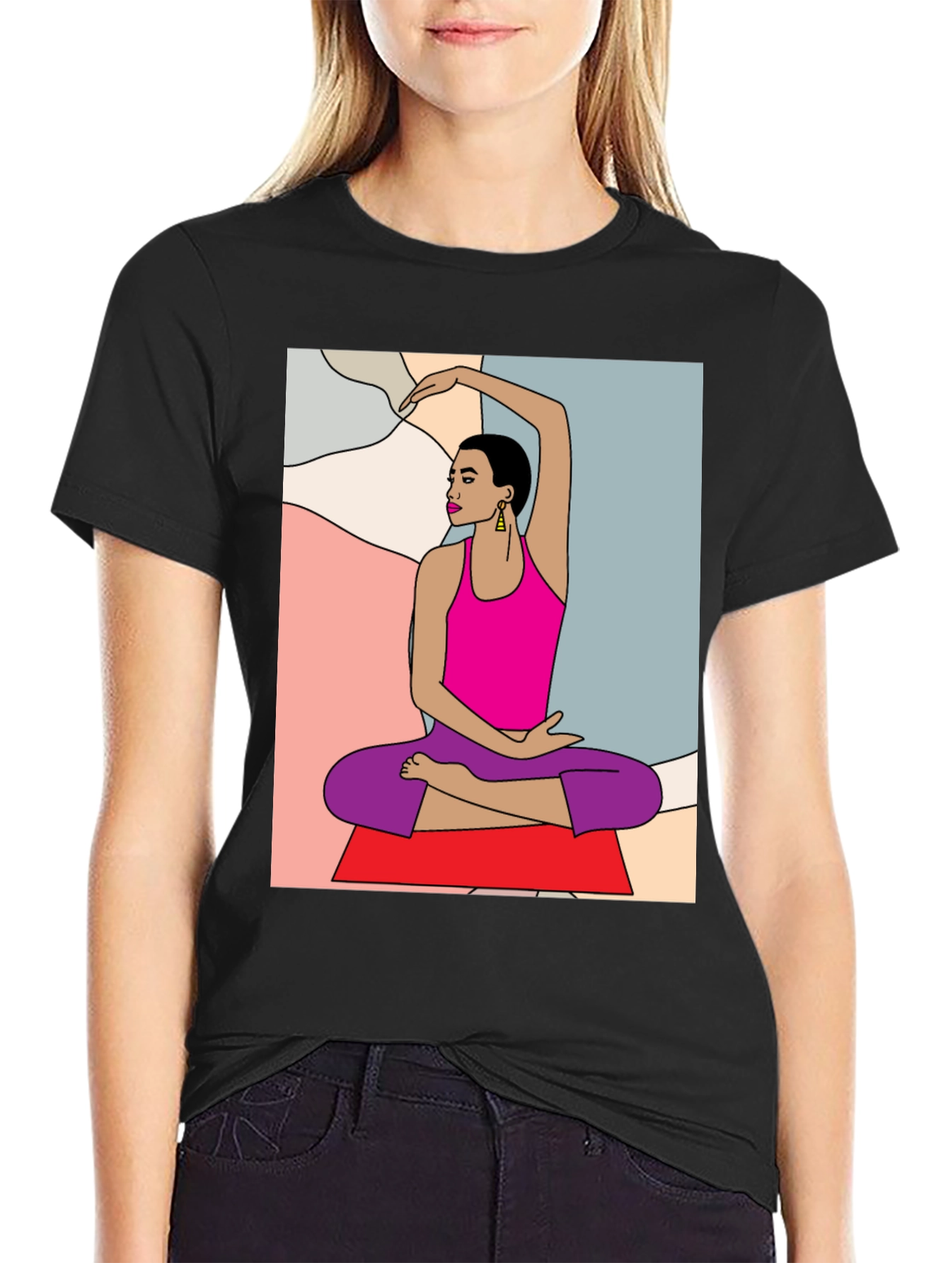 Yoga Art Graphic Tee - Black Cotton Blend