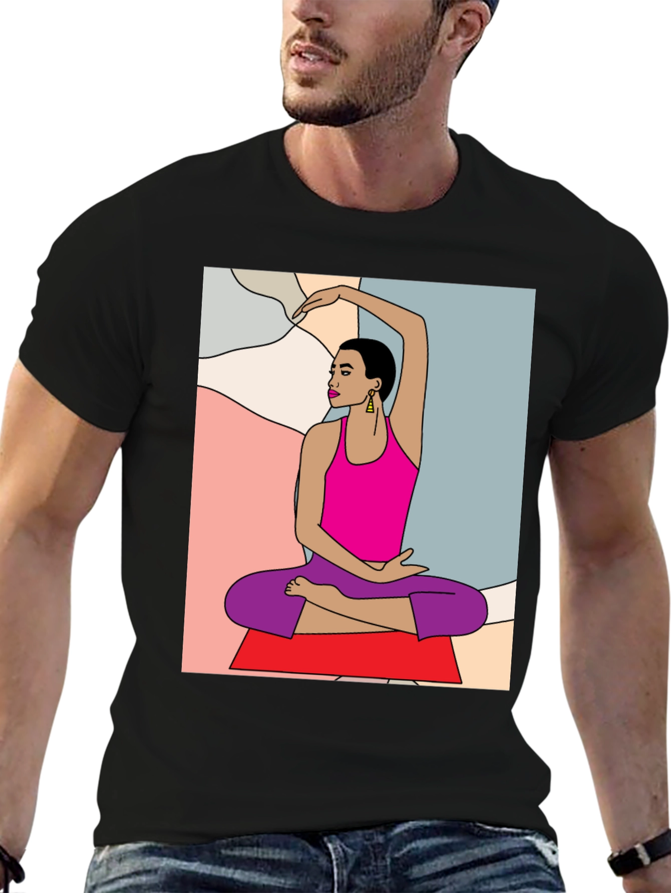 Yoga Art Graphic Tee - Black Cotton Blend