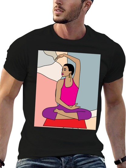 Yoga Art Graphic Tee - Black Cotton Blend