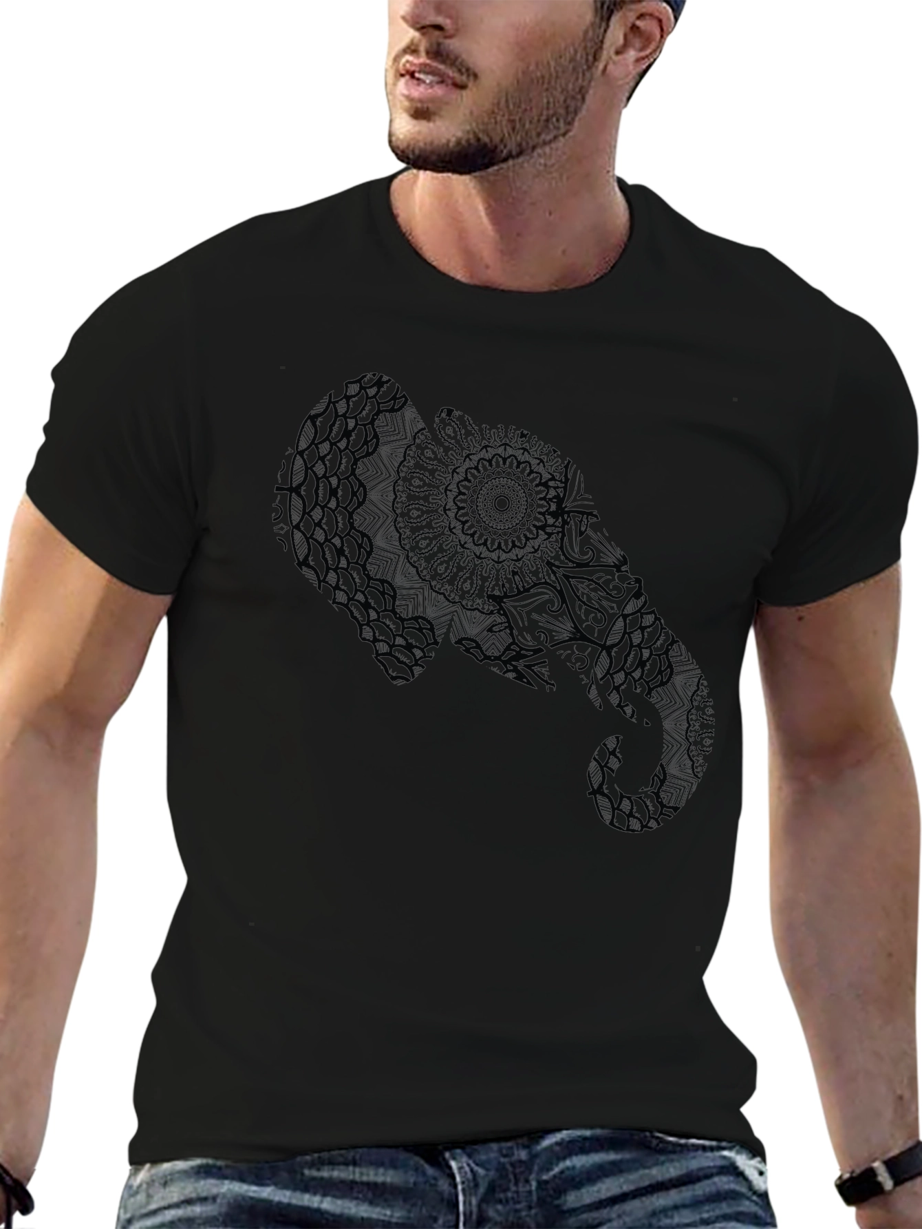 Elephant Mandala Graphic Black T-Shirt