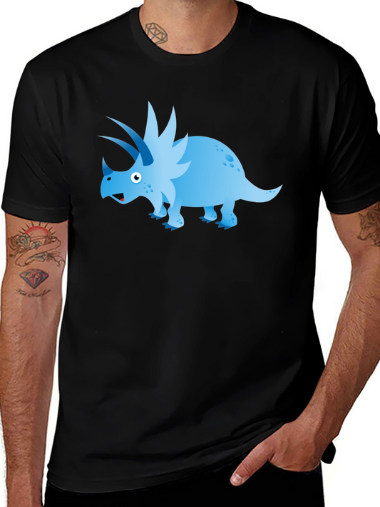 Cartoon Triceratops Graphic Tee - Black