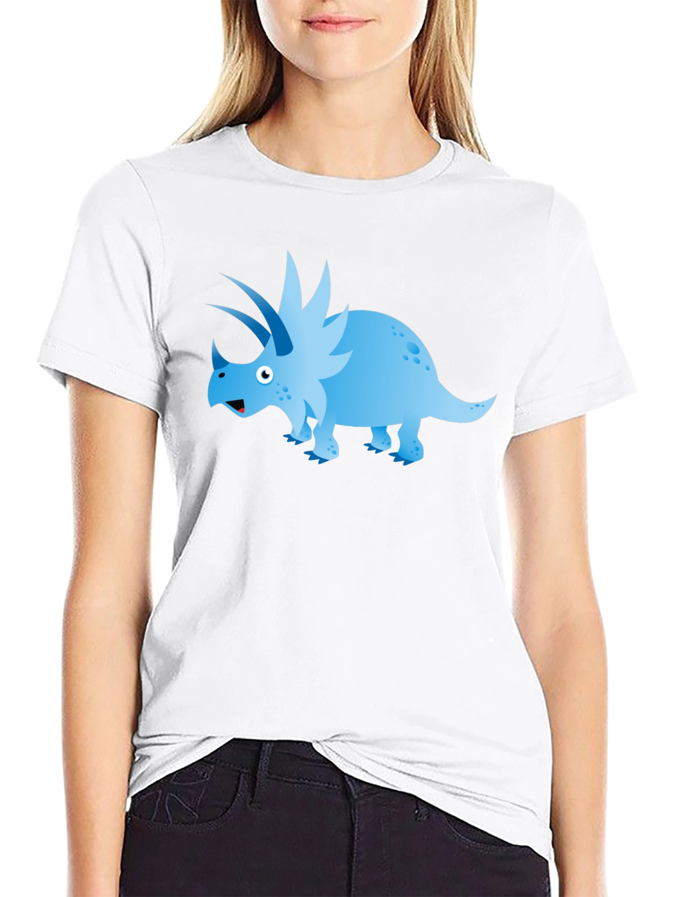 Cartoon Triceratops Graphic Tee - Black