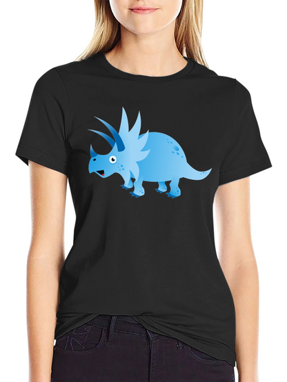 Cartoon Triceratops Graphic Tee - Black