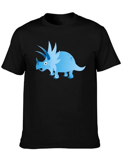 Cartoon Triceratops Graphic Tee - Black