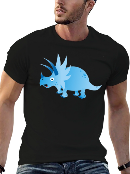 Cartoon Triceratops Graphic Tee - Black