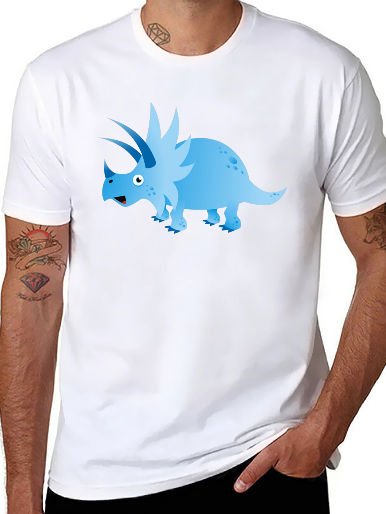 Cartoon Triceratops Graphic Tee - Black