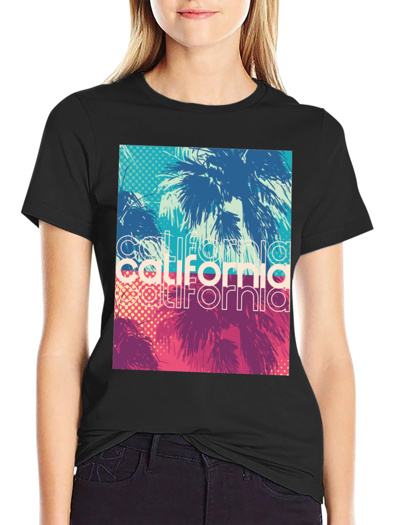 California Palms Graphic Tee - Black Cotton T-Shirt
