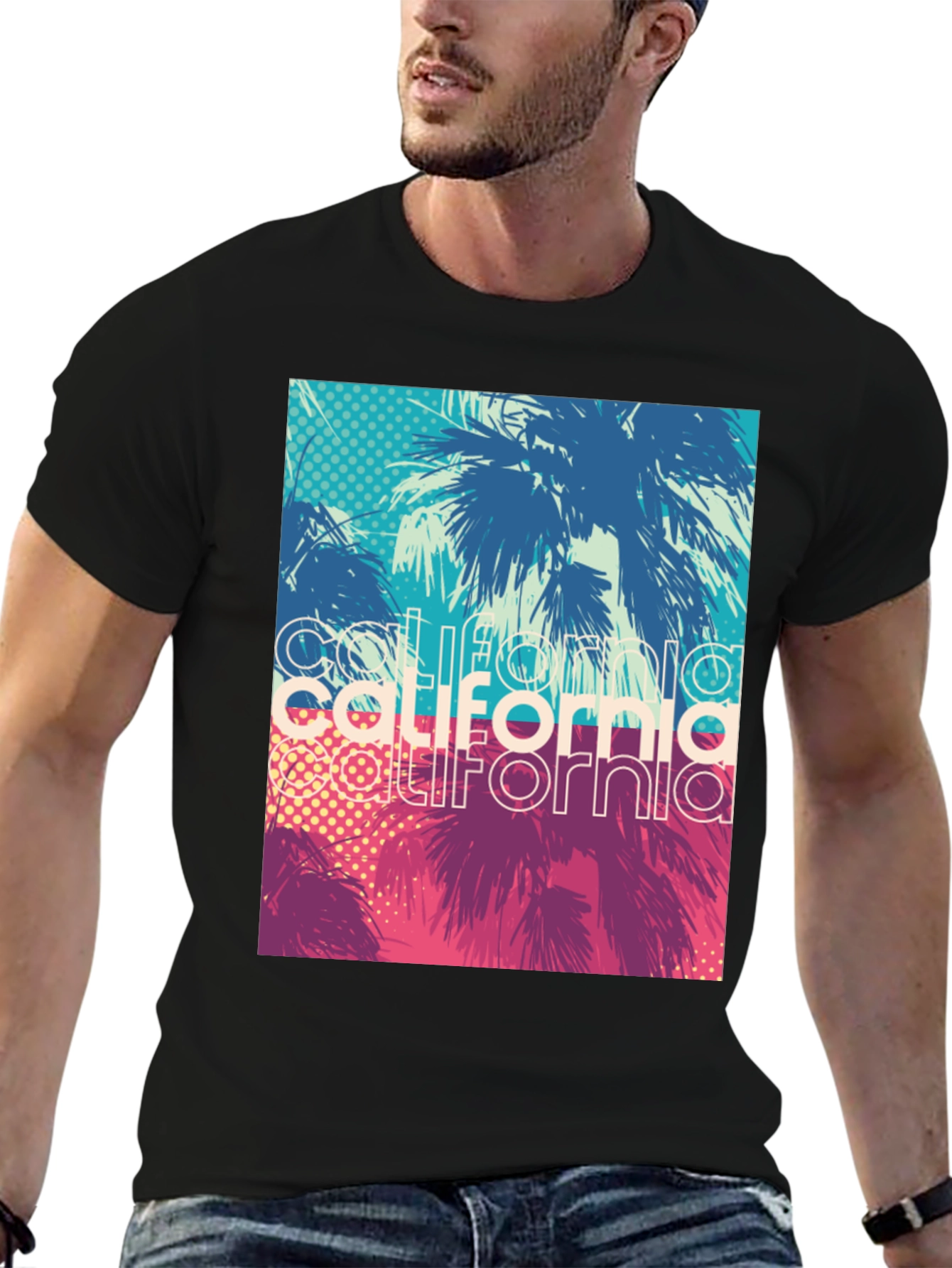 California Palms Graphic Tee - Black Cotton T-Shirt