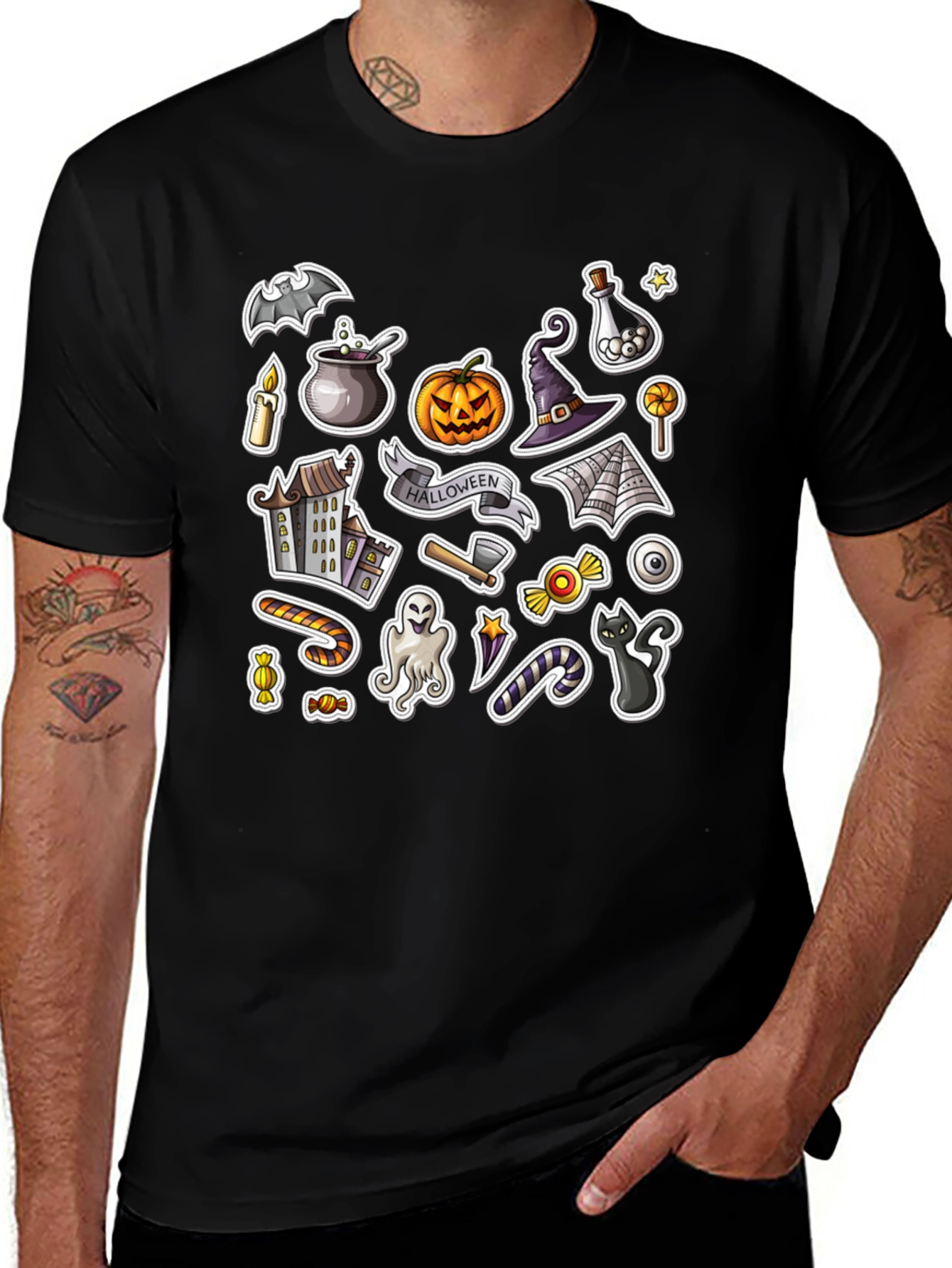 Spooky Halloween Stickers Graphic Tee